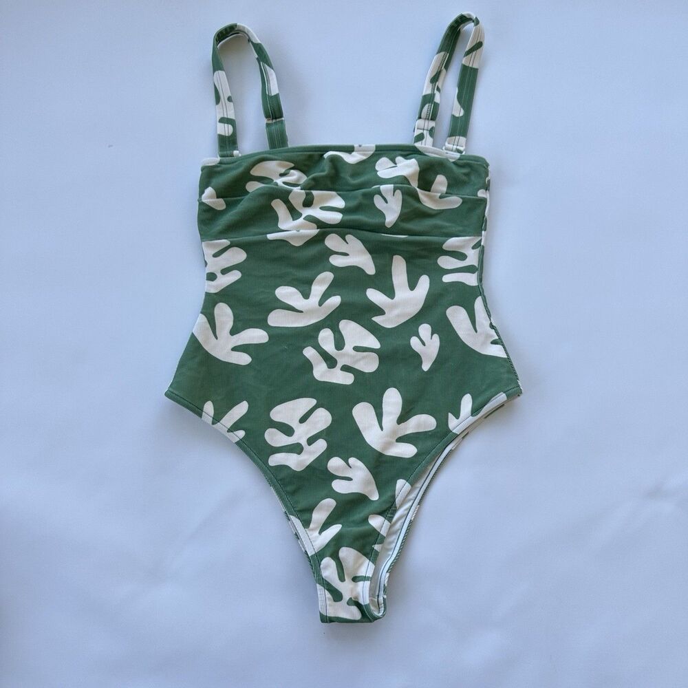 ZULU & ZEPHYR Flora One-Piece Swimsuit Green Hand Drawn US 6 Msrp $170 NWOT - Picture 2 of 10